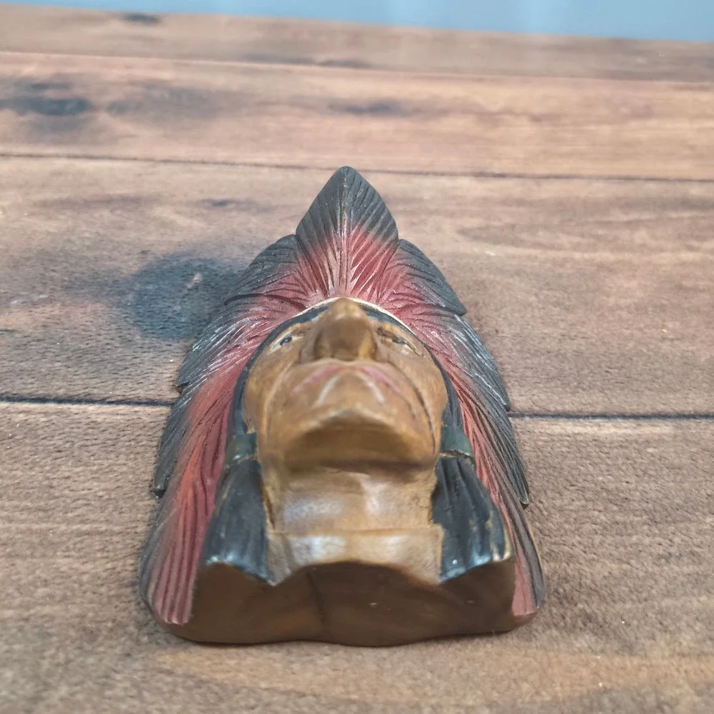 Hand Carved Wood Wall Plaque OS Brown Excellent Folk Art Chief